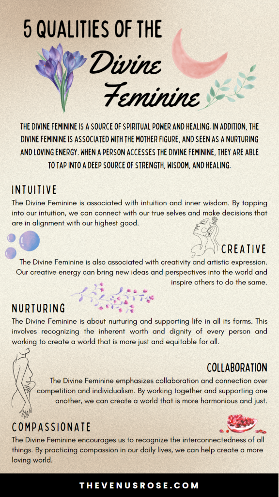 An infographic that describes the five qualities of the divine feminine.