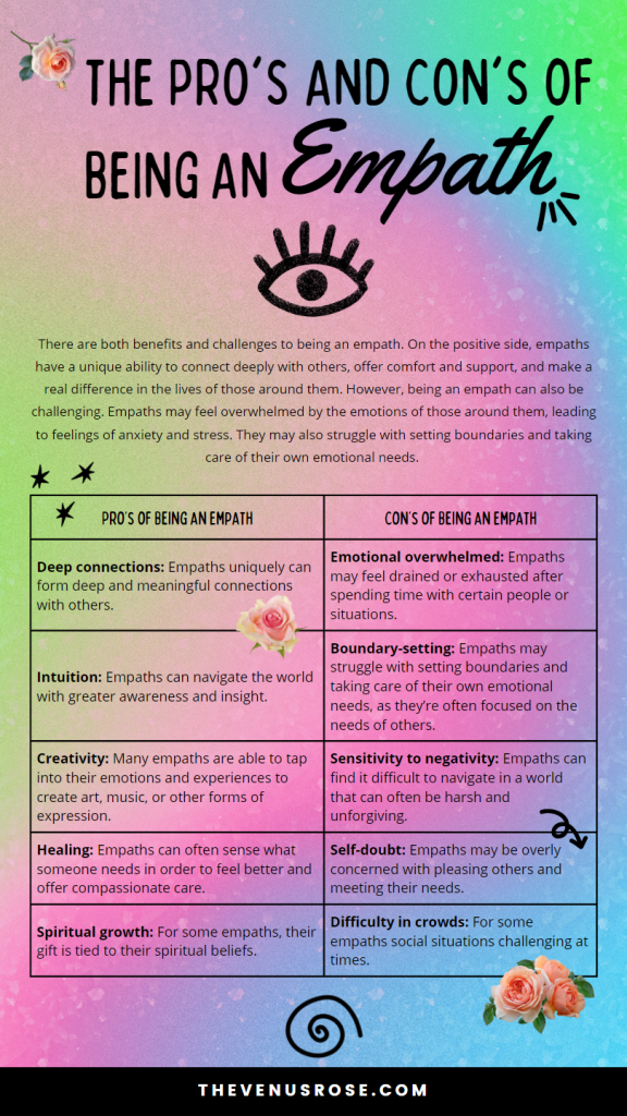An infographic that illustrates the pros and cons of being an empath.